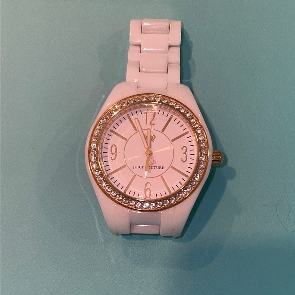 Juicy Couture Gold and White Watch with Crystal Bezel